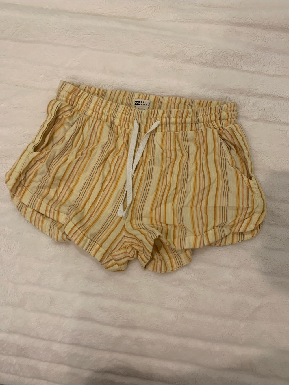 Billabong Yellow and Cream Striped Athletic Shorts